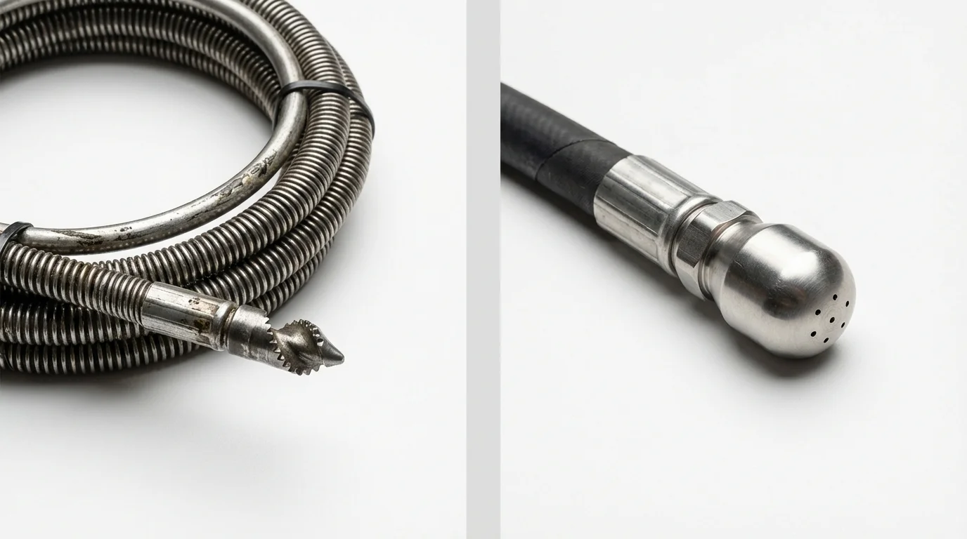 Drain snake cable and hydro jetting nozzle used for drain cleaning in Sherman, CT